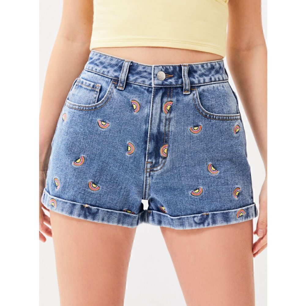 NWT Pacsun Rainbow Embroidered Mom Shorts Size 23